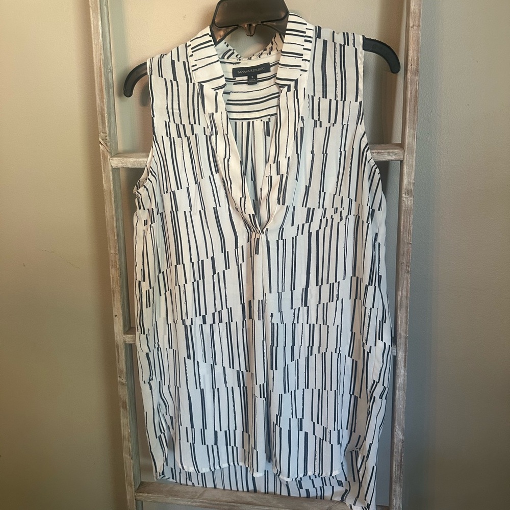 Banana Republic Black and White Striped Sleeveless Top